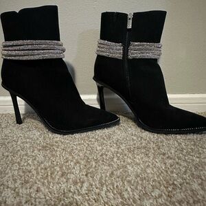 JLO faux velvet and rhinestone booties